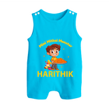 Mini Mithai Monster Button Romper - SKY BLUE - New Born (Chest 18")
