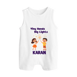 Tiny Hands Big Lights Button Romper - WHITE - New Born (Chest 18")