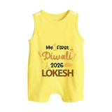 My First Diwali Celebration Button Romper - PASTEL YELLOW - New Born (Chest 18")