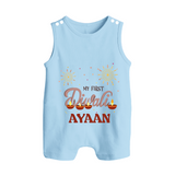 My First Diwali Sparkling Moments Button Romper - BABY BLUE - New Born (Chest 18")