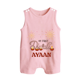 My First Diwali Sparkling Moments Button Romper - BABY PINK - New Born (Chest 18")
