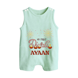 My First Diwali Sparkling Moments Button Romper - MINT GREEN - New Born (Chest 18")