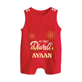My First Diwali Sparkling Moments Button Romper - RED - New Born (Chest 18")