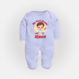 My First Diwali Joy Full Body Suit - BABY BLUE - New Born (Chest 7.5")