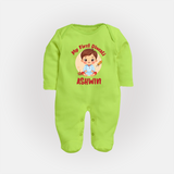 My First Diwali Joy Full Body Suit - LIME GREEN - New Born (Chest 7.5")