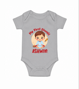 My First Diwali Joy Romper - GREY - New Born (Chest 14")