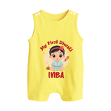 My First Diwali Star Button Romper - PASTEL YELLOW - New Born (Chest 18")