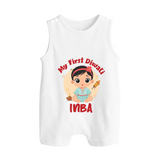 My First Diwali Star Button Romper - WHITE - New Born (Chest 18")