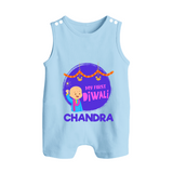 My First Diwali Lights & Laughter Button Romper - BABY BLUE - New Born (Chest 18")