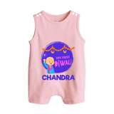 My First Diwali Lights & Laughter Button Romper - BABY PINK - New Born (Chest 18")