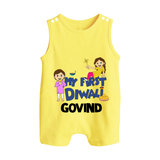 My First Diwali Fun Button Romper - PASTEL YELLOW - New Born (Chest 18")