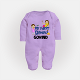My First Diwali Fun Full Body Suit - LILAC - New Born (Chest 7.5")