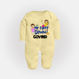 My First Diwali Fun Full Body Suit - PASTEL YELLOW - New Born (Chest 7.5")