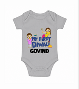 My First Diwali Fun Romper - GREY - New Born (Chest 14")
