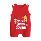 My First Diwali Fun Button Romper - RED - New Born (Chest 18")
