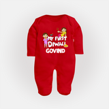 My First Diwali Fun Full Body Suit - RED - New Born (Chest 7.5")