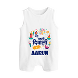 My First Diwali Colorful Celebration Button Romper - WHITE - New Born (Chest 18")