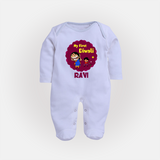 My First Diwali Sparkle Full Body Suit - BABY BLUE - New Born (Chest 7.5")