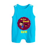My First Diwali Sparkle Button Romper - SKY BLUE - New Born (Chest 18")