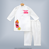 Mini Rocket On Duty Diwali Kurta - WHITE - 3 - 6 Months Old (Chest 24", Kurta Length 14'', Waist 19", Pant Length 14")