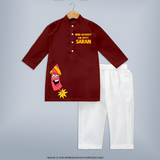 Mini Rocket On Duty Diwali Kurta - MAROON - 3 - 6 Months Old (Chest 24", Kurta Length 14'', Waist 19", Pant Length 14")