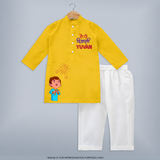 Happy Diwali Celebration Kurta - CHROME YELLOW - 3 - 6 Months Old (Chest 24", Kurta Length 14'', Waist 19", Pant Length 14")