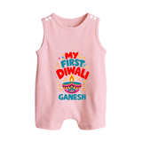 My First Diwali Button Romper - BABY PINK - New Born (Chest 18")
