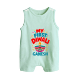 My First Diwali Button Romper - MINT GREEN - New Born (Chest 18")