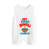 My First Diwali Button Romper - WHITE - New Born (Chest 18")