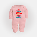 My First Diwali Full Body Suit - BABY PINK - New Born (Chest 7.5")
