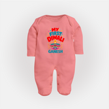 My First Diwali Full Body Suit - PEACH - New Born (Chest 7.5")
