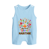 My First Diwali Crackers Celebration Button Romper - BABY BLUE - New Born (Chest 18")