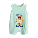 My First Diwali Pooja Celebration Button Romper - MINT GREEN - New Born (Chest 18")