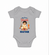 My First Diwali Pooja Celebration Romper - GREY - New Born (Chest 14")