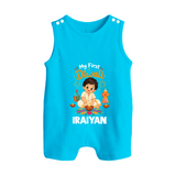 My First Diwali Pooja Celebration Button Romper - SKY BLUE - New Born (Chest 18")