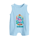 My First Diwali Festive Glow Button Romper - BABY BLUE - New Born (Chest 18")