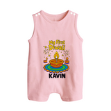 My First Diwali Diya Celebration Button Romper - BABY PINK - New Born (Chest 18")