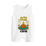 My First Diwali Diya Celebration Button Romper - WHITE - New Born (Chest 18")
