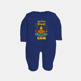 My First Diwali Diya Celebration Full Body Suit - NAVY BLUE - New Born (Chest 7.5")