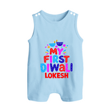 My First Diwali Colorful Lights Button Romper - BABY BLUE - New Born (Chest 18")