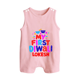 My First Diwali Colorful Lights Button Romper - BABY PINK - New Born (Chest 18")
