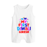 My First Diwali Colorful Lights Button Romper - WHITE - New Born (Chest 18")