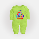 My First Diwali Colorful Lights Full Body Suit - LIME GREEN - New Born (Chest 7.5")