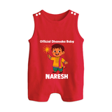 Official Dhamaka Baby Diwali Button Romper - RED - New Born (Chest 18")