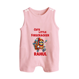 Cute Little Firecracker Diwali Button Romper - BABY PINK - New Born (Chest 18")
