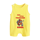 Cute Little Firecracker Diwali Button Romper - PASTEL YELLOW - New Born (Chest 18")