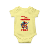 Cute Little Firecracker Diwali Romper - PASTEL YELLOW - New Born (Chest 14")