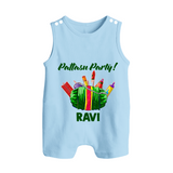 Pattasu Party Diwali Button Romper - BABY BLUE - New Born (Chest 18")
