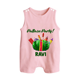 Pattasu Party Diwali Button Romper - BABY PINK - New Born (Chest 18")