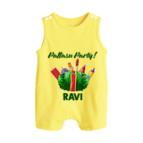Pattasu Party Diwali Button Romper - PASTEL YELLOW - New Born (Chest 18")